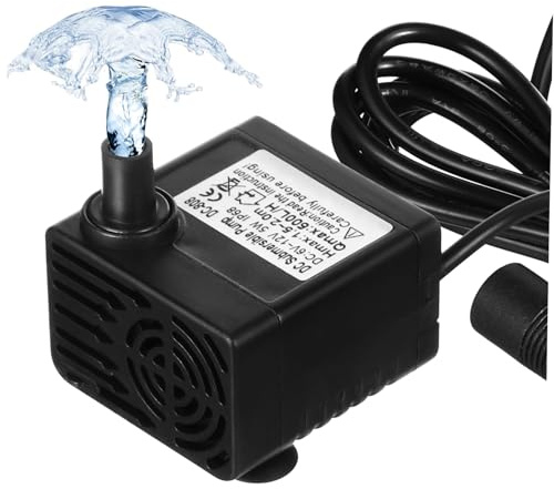 FONDOTIN Pompa Sommergibile Mini per 12V 5W Portata Regolabile 500L/H Plastica Resistente Uscita 8Mm Ventose Adatta per Acquario Fontana