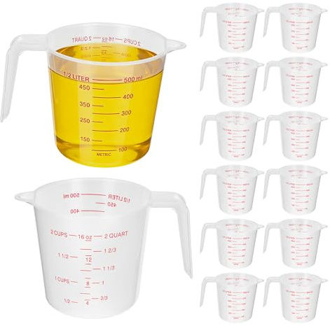 YKUKIZEE 12 PCS 500ML Plastic Measuring Jug with Handle and Scale, Clear | Reusable, Stackable Kitchen Measuring Jug, Liquid Graduated Beaker for Cooking, Bakin,g Mixing Cup, Laboratory