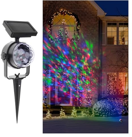 CFWWSAQ Projecteur Halloween Noël, LED Solaire Spot extérieur Lampe rotative projecteur RGB Cristal STA éclairage pelouse Solaire Jardin projecteur Vacances fête lumière