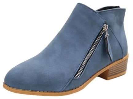 WINDEHAO Stivaletti Chelsea da donna con tacco impilato, in pelle scamosciata, con cerniera laterale, tacco basso grosso, ortopedico, supporto per arco plantare, stivali da cowboy occidentali