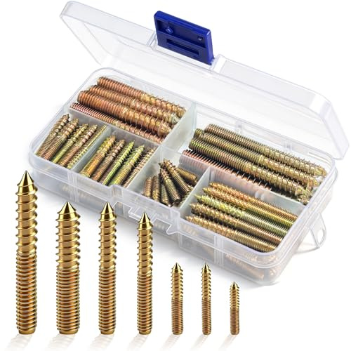 Seconero 104 Pezzi Viti a Doppia Filettatura M4 M5 M6 M8, Viti per legno, Viti a Doppia Estremità, Vite a Doppia Testa, Viti Autofilettanti per Legno per Fissaggio di Mobili Legno (20/30/45/50/60mm)