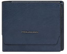 Piquadro Portemonnaie Herren mit Münzfach Mann Leder stahlblau