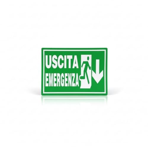 Cartello Segnaletico Uscita di Emergenza in PVC, Verde con Freccia Direzionale verso il Basso 30x20 cm