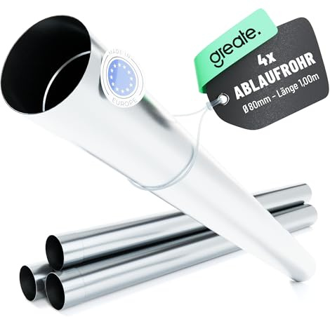greate Fallrohr verzinkt 80 mm Durchmesser & 1 Meter Länge - 4er Pack
