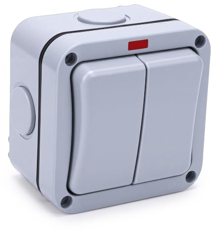 Zunate Double Interrupteur Extérieur Durable IP66 étanche à L'eau Contrôle à 2 Voies avec Voyant Lumineux pour Maison Jardin ABS