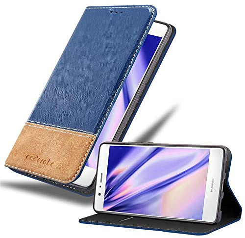 Cadorabo Custodia Libro per Huawei P9 Lite in Blu Scuro Marrone - con Vani di Carte, Funzione Stand e Chiusura Magnetica - Portafoglio Cover Case Wallet Book Etui Protezione