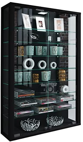 VCM Glasvitrine hängend | Vitrine Glas mit ESG-Sicherheitsglas | Maße: H. 91 x B. 59 x T. 18 cm | Hängevitrine Glas | Modern und platzsparend | Glas Vitrinenschrank - Vitrosa Mini Schwarz