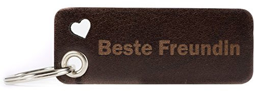 HUNTON Schlüsselanhänger: Beste Freundin aus Echtleder Braun – Natürliches persönliches Geschenk für Geburtstag - Freundin Geschenk Geschenkidee, Leder Schlüsselanhänger - Made in DE