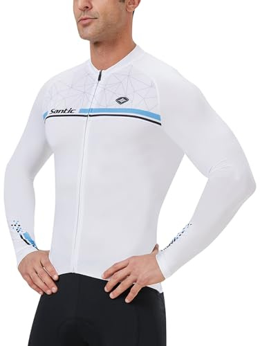Santic Men's Cycling Jersey Long Sleeve Breathable with Pockets