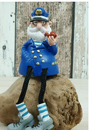 Deko Figur Kantenhocker Kapitän mit Pfeife Moin maritim Seemann 10cm