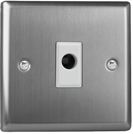 Varilight Flex Outlet Plate - Classic Brushed Steel with White Insert
