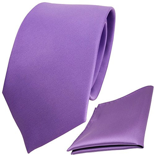 TigerTie Designer Krawatte Einstecktuch in lila flieder einfarbig uni