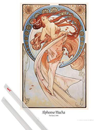 1art1 Alphonse Mucha Plakat | Bild (91x61 cm) Der Tanz, 1898 + EIN Paar Posterleisten, Transparent