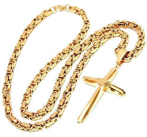 Schmuck-Checker Vorgoldeter Kreuz Anhänger mit Königskette 18k Gold poliert 316L Edelstahl Männer Halskette Herren Schmuck Geschenk
