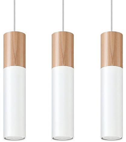 Sollux Pablo 3 Hängelampe weiß, Natur Holz 3x GU10 dimmbar 45x6x90cm