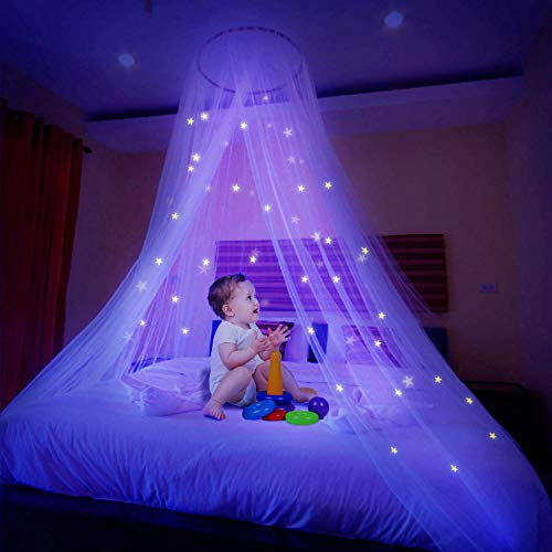 Ciaoed Moskitonetz mit leuchtenden Sternen Sterne Leuchtbett Baldachin Kuppel Anti-Moskito-Bett Baldachin Für Baby, Kinder, Mädchen oder Erwachsene Bett