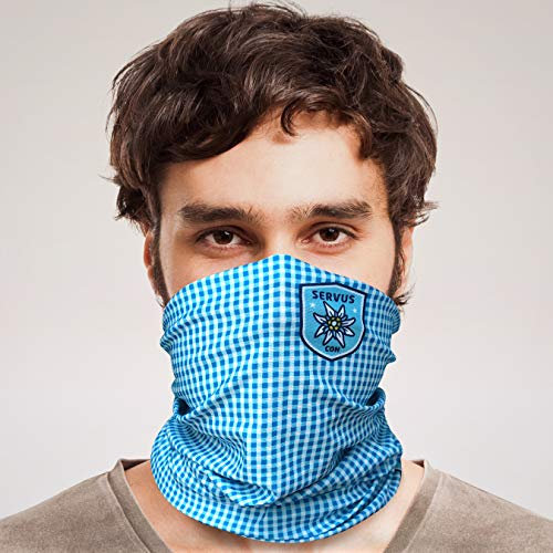 Club of Heroes kariertes Karo-Bandana, nahtloses Multifunktionstuch aus weicher Mikrofaser/atmungsaktiv Schlauchschal Halstuch Mundschutz Schal/Karo Muster Bayern Tracht Edelweiss (Blau)