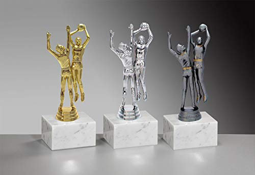 Henecka 🏀 Basketball-Pokal, Basketballspieler-Figur, Basketball-Trophäe auf Marmorsockel, mit Wunschgravur, wählbar in 3 Farben (Gold)