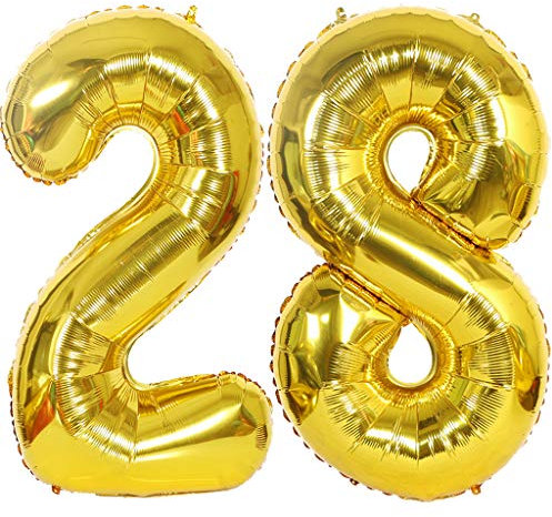 Luftballon 28 Gold, Helium Ballon 28 Goldene 28 Luftballon Geburtstag 28 Jahre, 28 Luftballon Zahl Gold, Riesen Folienballon XXL Ballon Zahlen 28 für Geburtstag Hochzeit Jubiläum Party Deko