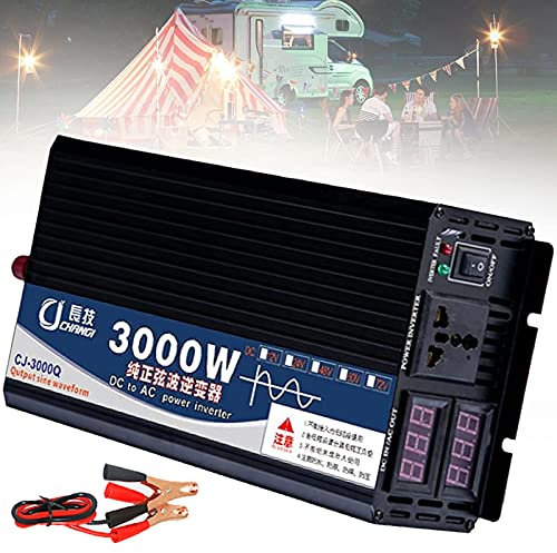 YNITJH Convertidor ​3000W 4000W 5000W Inversor DC 12V/24V/48V/60V a AC 110V/220V ​Transformador,para Camion Instalacion Solar Power Inverter,con Pantalla Digital Dual Y Toma De Ca,3000W-24Vto110V