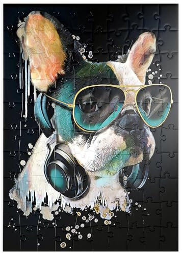 MyPuzzle Französische Bulldogge mit Kopfhörer - Premium 100 Teile Puzzle - MyPuzzle Sonderkollektion von Puzzle Galaxy