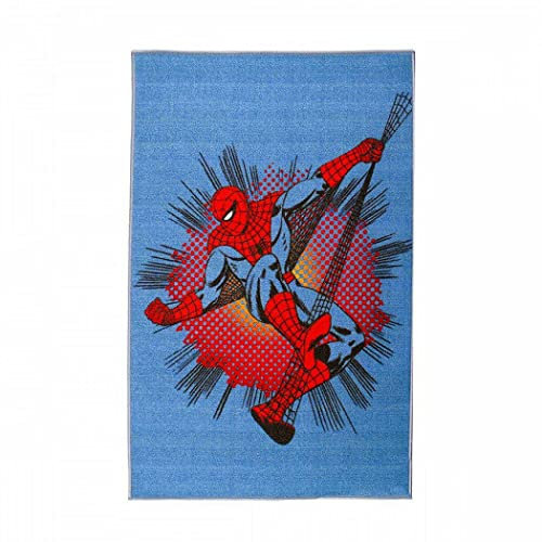 aquilone Rutschfester Teppich für Kinderzimmer, Spiderman, 80 x 120 cm, strapazierfähig und leicht zu reinigen