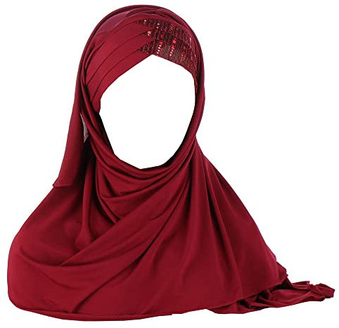 JDYaoYing Glitzer Pailletten Hijab Muslim Kopftuch Schal Islamischer Schal Lange Turban Kappe Kopfbedeckung, Wein, Einheitsgröße