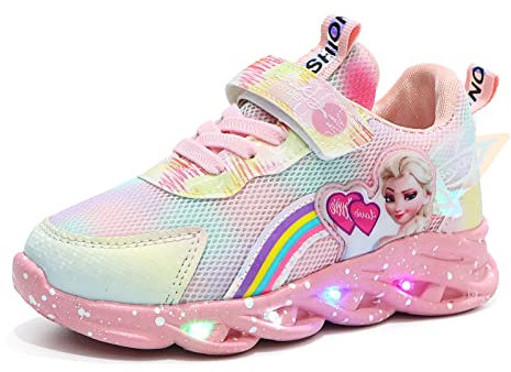 ELSA Schuhe mädchen,Kinder led Schuhe,Leuchtschuhe ELSA Turnschuhe,blinken licht mädchen Sportschuhe zum Laufen mit Flügeln for Frühling Sommer und Herbst (Color : Pink, Size : 26)