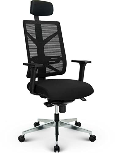 VERSEE Komfortabler Chefsessel V1801 aus Stoff/Netz in Schwarz - Bürostuhl mit Kopfstütze - Für Büro, Home-Office, Konferenzräume - 150 kg belastbar
