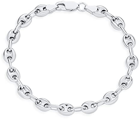 Bling Jewelry Braccialetto Unisex In Argento Sterling .925 Con Catena Marina A Maglia D'Anfora Puff Per Donne E Uomini Larga 6 Mm E Lunga 7 Pollici