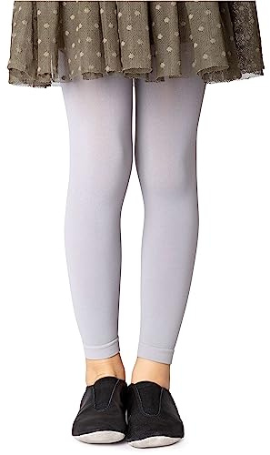 NOQ Girls Footless Tights Full Length Leggings Ankle Long Skirt Tunic Dress School Dance Ballet Opaque Microfiber