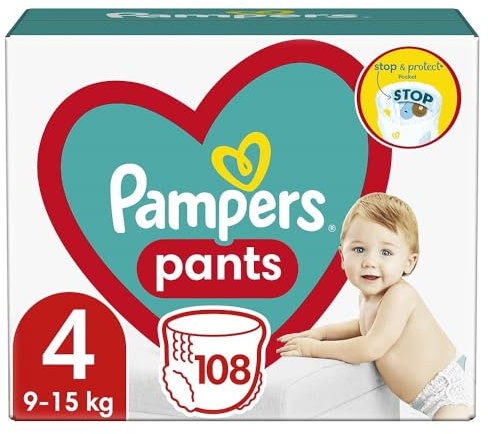 Pampers Pants Windel Größe 4 (9-15kg), 108 Stück, Windeln mit Stop- & Protect Anti Auslauffunktion hinten