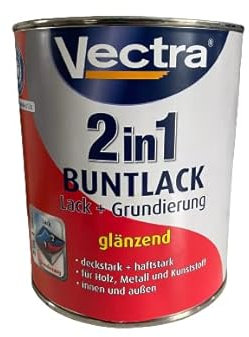 Vectra 2in1 Bunlack Lack + Grundierung Glänzend Wasserbasis innen/außen 0,75 Farbwahl, Farbe:RAL 3000 Feuerrot