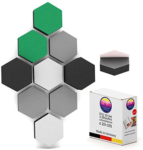 PolySound ECO Akustikpaneele selbstklebend - 9er Set 3D-Schaumstoff (3-10 cm), Hohe Schalldämmung (αw 0,9), Rückstandslos Ablösbar, Minimalistic Marvel