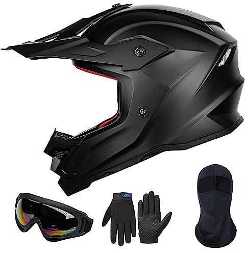 ILM Casque Moto Enfant Motocross Cycliste pour Garçon et Fille avec Lunettes Gants Masque ATV Off Road Go Kart Dot ECE Model Z705,Matte Black,S