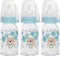 NIP Glas Babyflasche 3er Set, Sauger Silikon mit Anti-Kolik Ventil Größe S fein (Muttermilch, Tee/ab Geburt) Verschlußplättchen inkl.