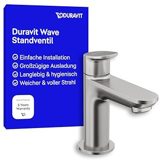 Duravit Wave Standventil (Auslauf Höhe 77 mm), Kaltwasser Waschtischmischer, Kaltwasserhahn Bad, Kaltwasserarmatur, Edelstahl Gebürstet