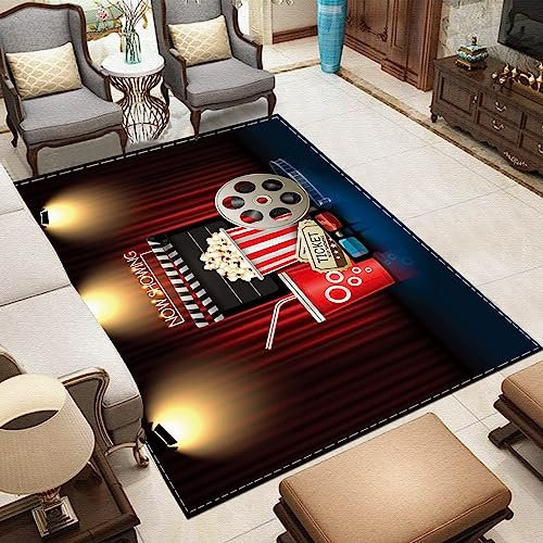 TEMLAN Kino-Logo Für Die Dekoration des Kinoraums Teppiche Gegend, Heimkino Kurzflor Teppiche für Teppich Wohnzimmer Teetisch Sofa Bodenmatte Schlafzimmer Nachttisch Teppich 160 x 230cm