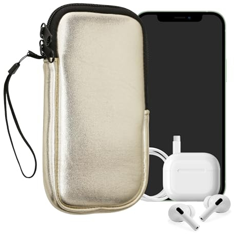 kwmobile Handytasche für Smartphones XXL - 7 - Neopren Handy Hülle Metallic Gold - Handy Tasche 17,7 x 8,5 cm Innenmaße
