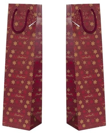 MAQA 10 pz Sacchetti porta bottiglie di vino bordeaux Natale 10+9x39 cm, Sacchetti regalo bottiglie con manici in cotone, buste natalizie