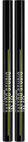 Maybelline Pen Eyeliner, Waterproof, Brush Tip Liner, Precise Lines, Tattoo Impact, Up to 24h Wear, Tattoo Liner Ink, Jet Black (Pack of 2)