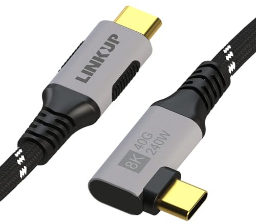 LINKUP - USB 4.0 240W 40Gbps Typ-C Thunderbolt 4 Kabel [1,2m RechterWinkel] 8K@60Hz Superschnell-Laden Daten Robust Ummantelt Kompatibel Mit iPhone 15/16 Pro/Max MacBook Pro/Air iPad Galaxy S23