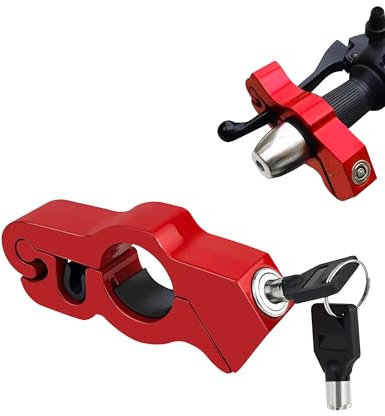 Universal Motorcycle Lock, Motorcycle Handlebar Lock, Front Brake and Clutch Locks for Dirt Bike, Security Locks for Sports Bikes/Mountain Bike/ATVs, Motorcycle Throttle Lock Red with Key