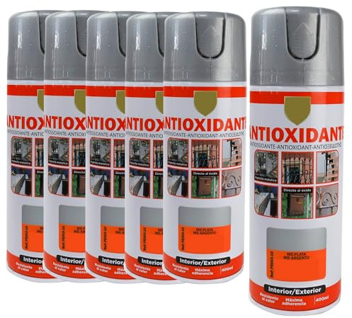 various-Pintura Spray Antioxidante Metalizada Plata 400 Ml para las Superficies de Metal, Hierro y Aluminio,Pack de 6 Unidad