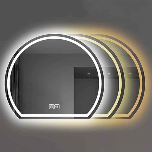 ARZEON Specchio da parete a mezzaluna, 32 pollici, specchio illuminato senza cornice, dimmerabile, specchio semicerchio per camera da letto (dimensioni: 100 cm)