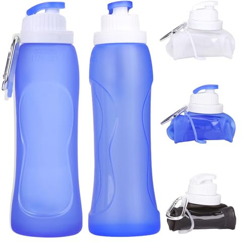 Faltbare Trinkflasche, Ultraleichte Sport Wasserflasche BPA-freie, 500ml Tragbare Sportflasche Water Bottle mit auslaufsicherem Design für Heiße und Kalte Getränke, Gym Fitness Yoga Wandern Outdoor