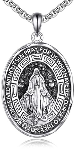 YFN Jungfrau Maria Oval Halskette Sterling Silber Religiöse Beschützer Kette Anhänger Virgin Maria Schmuck Geschenke für Damen Herren