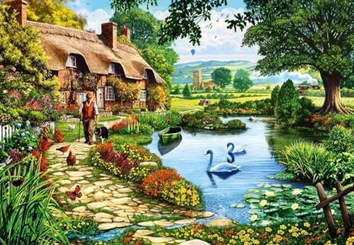 Bluebird - Cottage am See, 1000 Teile Puzzle - EIN Schwanensee auf dem Land von einst - Puzzle für Erwachsene ab 16 Jahren