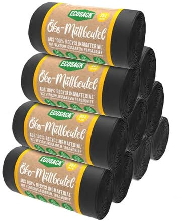 ECOSACK Öko Müllbeutel 35L, 10 Rollen (200 Beutel) schwarz - in der EU produziert aus recycelten Folien und mit erneuerbarer Energie hergestellt