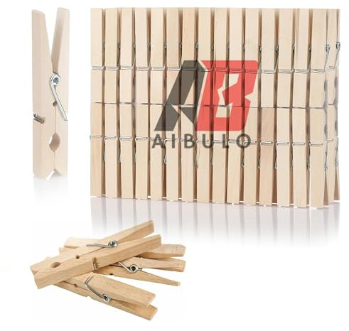 Aibulo 60 Pcs Wooden Clothes Pegs for Washing Line - Strong & Durable Pegs for Arts, Crafts, and Laundry - Ideal for Outdoor and Indoor Use, Eco-Friendly Contoured to Prevent Leaving Marks on Clothing